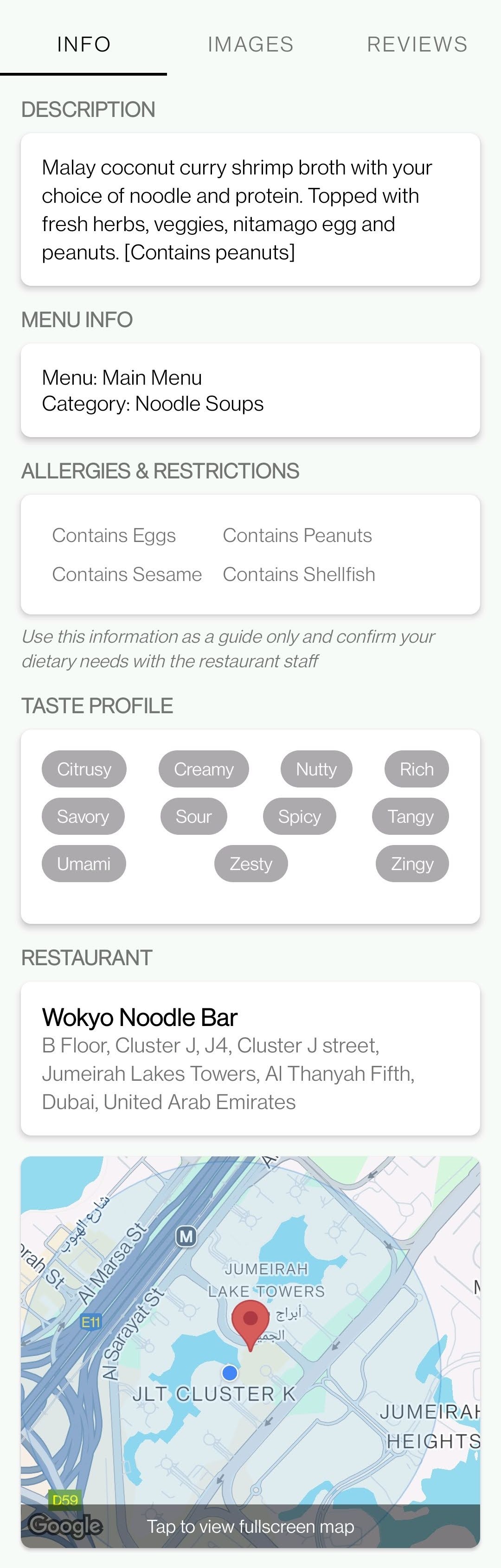 Detailed information about a specific dish in Khala