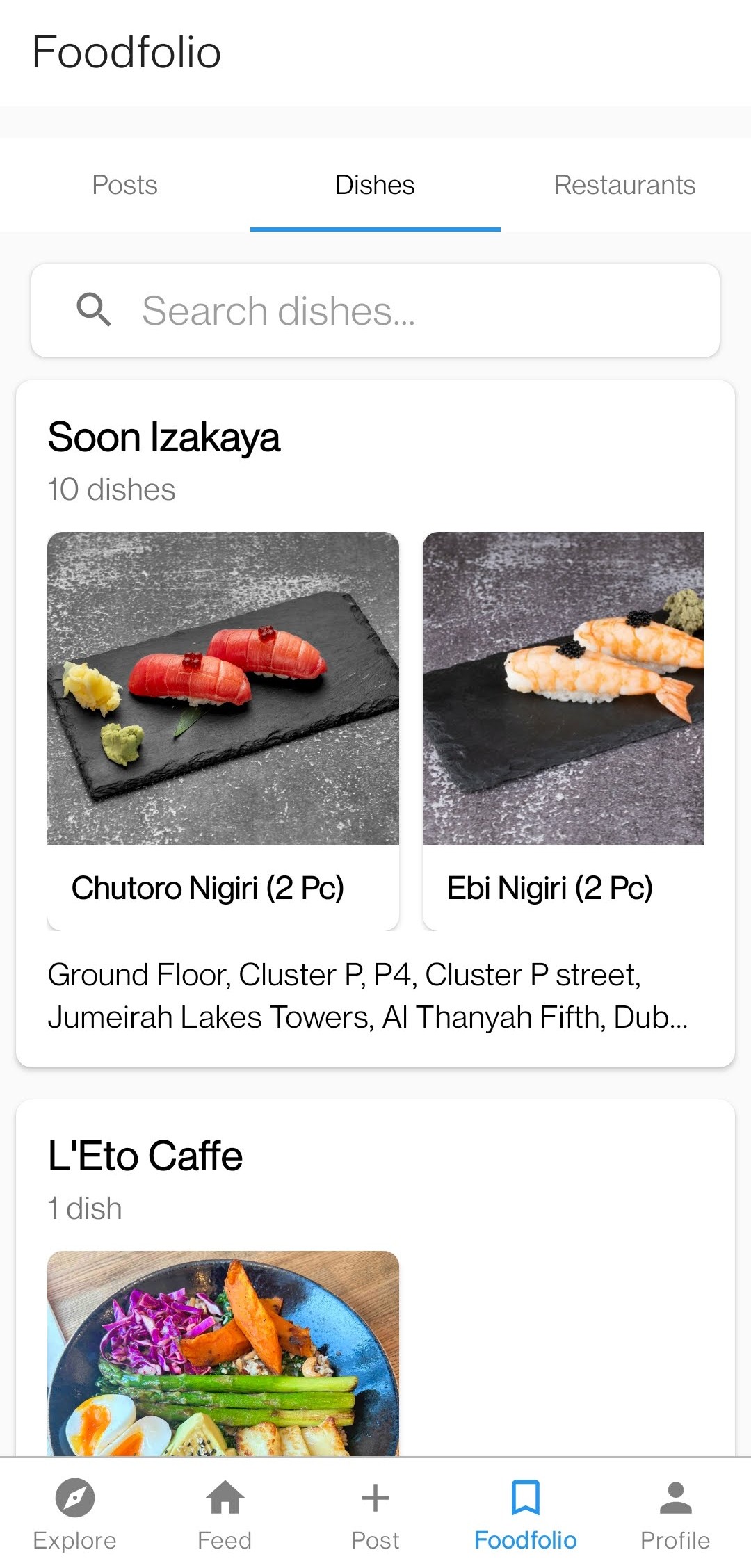 Saved dishes in the Foodfolio feature