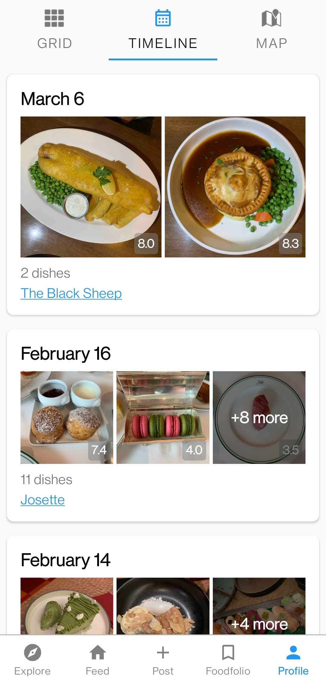 Personal food journey timeline view in Khala